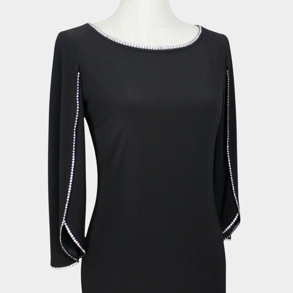 Joseph Ribkoff Black Midi Dress with Rhinestone Trim - Picture 2 of 9